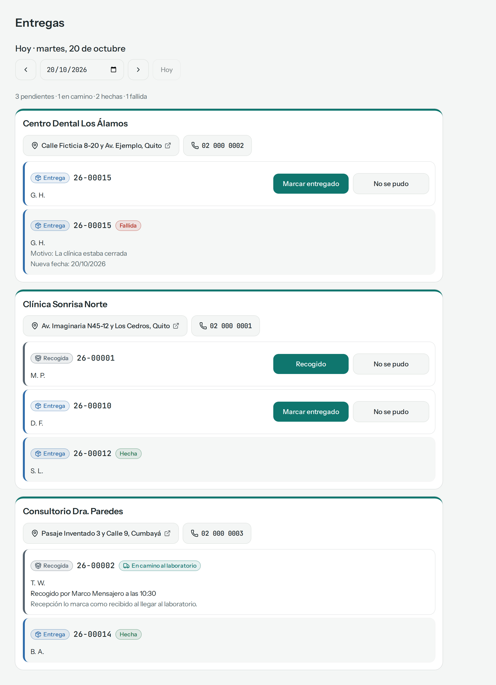 Entregas de hoy: el resumen del día y las paradas, empezando por Centro Dental Los Álamos